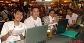 Selected students taking break after demonstrating their computer skills.