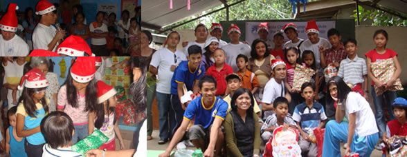 Collage of photos during share-a-toy activity in Quezon and Rizal.