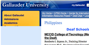 Screenshot of Gallaudet official website with MCCID entry